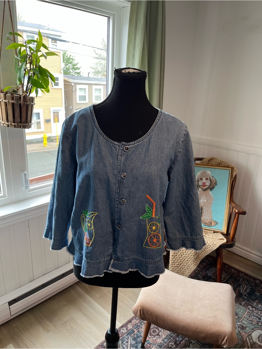Women’s Vintage Jean Denim Embroidered Summers Button-Front Jacket M
